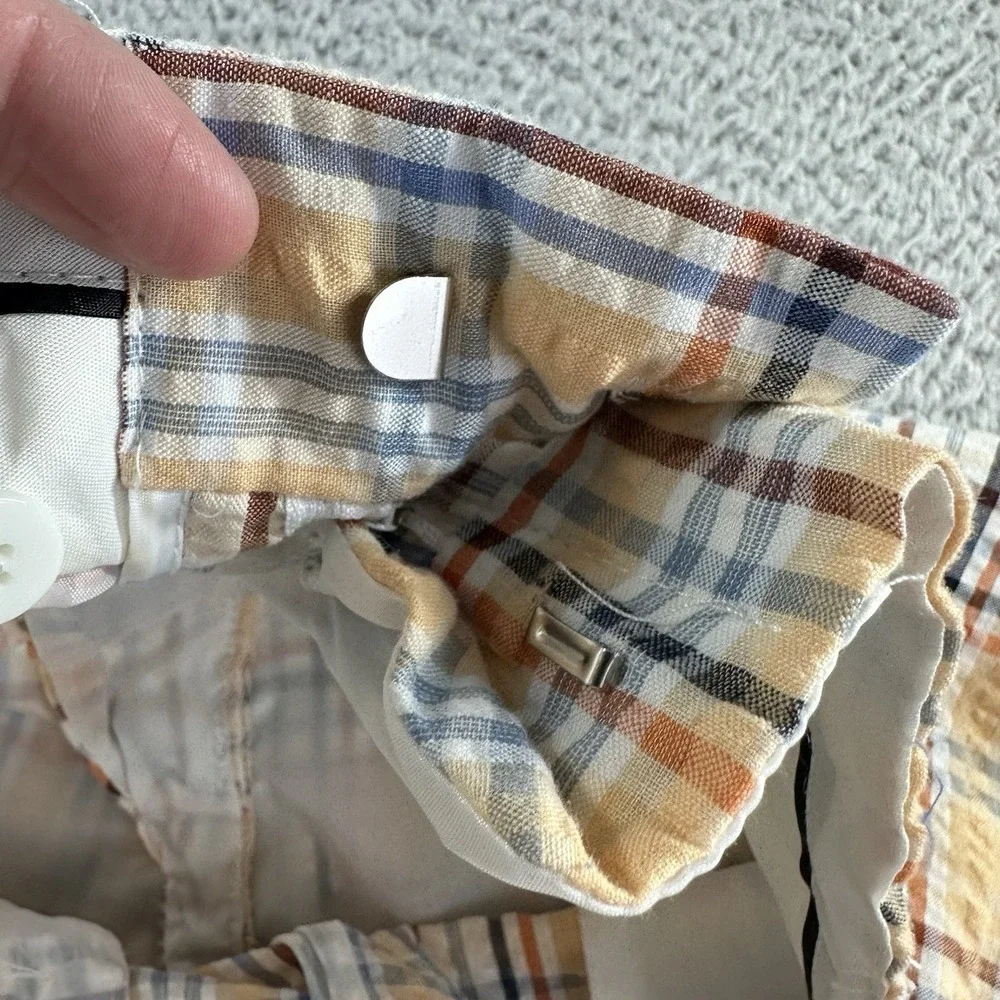 Gino Lussari Seerksucker Shorts‎ Mens 42 Plaid Lightweight Golf Spring Summer
